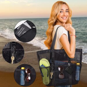 Tainehs Mesh Beach Tote Large Bag Shopping bags Grocery bag 2023 Upgrade for Women with Multiple Pockets for Family Shopping Travel Swimming Waterproof Pool Bag Black