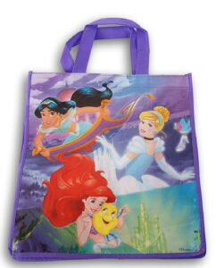 llp diisney princess cinderella, jasmine, ariel reusable tote bag - gift bag, travel, shopping (purple) -13 inches