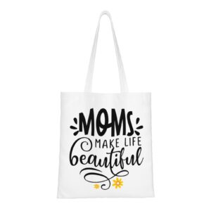 woaidy mom canvas tote bag, reusable grocery shopping bags for mother's day