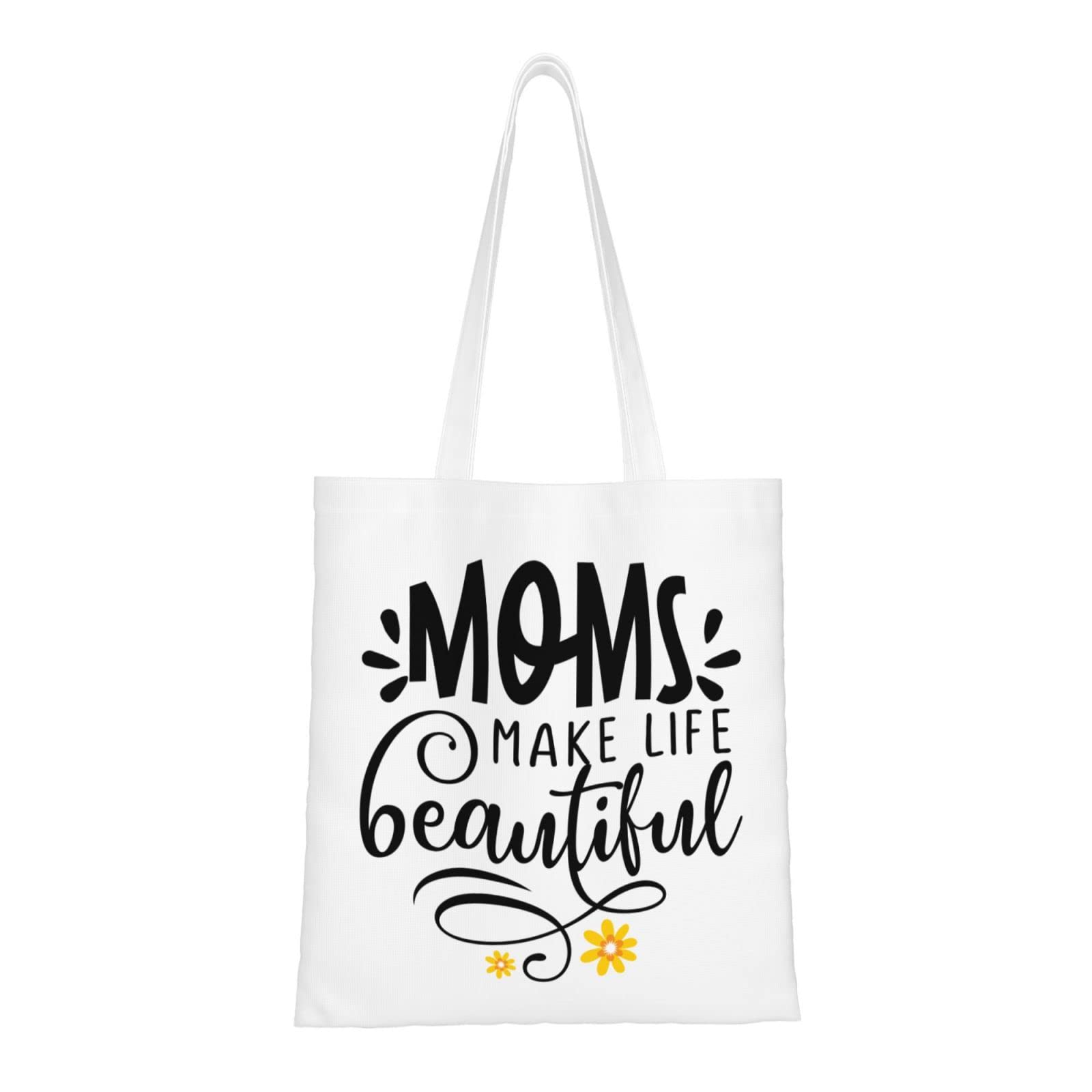 WOAIDY Mom Canvas Tote Bag, Reusable Grocery Shopping Bags For Mother's Day