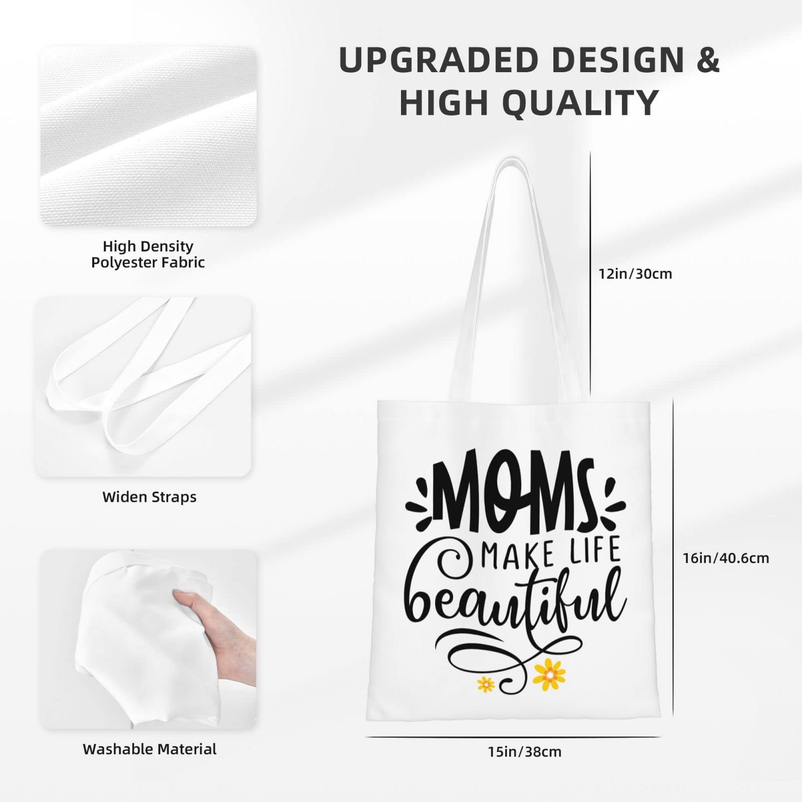 WOAIDY Mom Canvas Tote Bag, Reusable Grocery Shopping Bags For Mother's Day