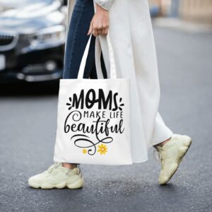 WOAIDY Mom Canvas Tote Bag, Reusable Grocery Shopping Bags For Mother's Day