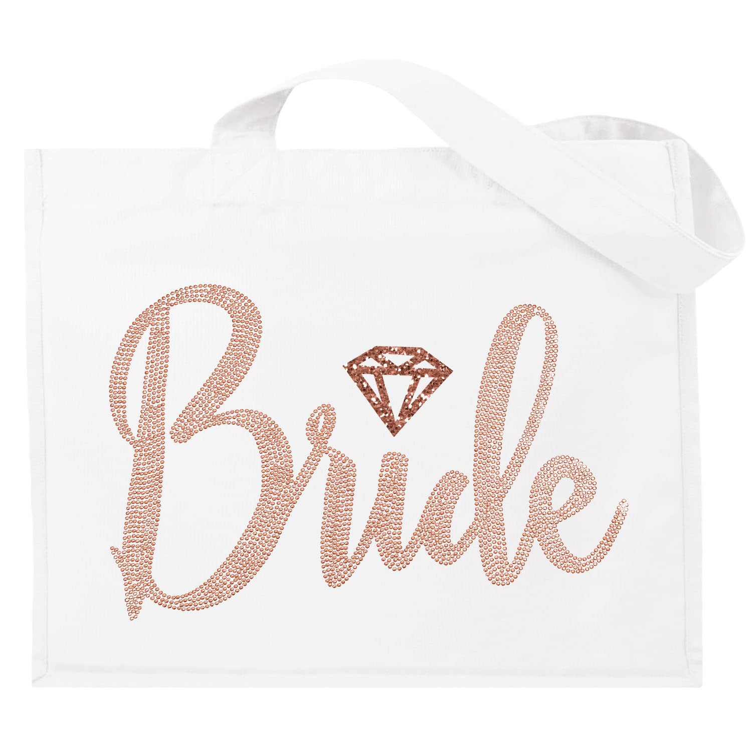 Rose Gold Bride Tote Bag - Giant Brides Tote with Diamond Motif, Bridal Shower Gift & Bridal Accessories - White Tote(DBride RSG) WHT