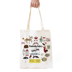 forbidden paper forbiddenpaper poppins natural cotton reusable tote bag | cute practically perfect in every way shopping bag tote bag shoulder bag gifts for women best friends?