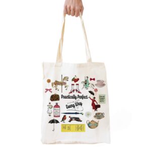 FORBIDDEN PAPER ForbiddenPaper Poppins Natural Cotton Reusable Tote Bag | Cute Practically Perfect in Every Way Shopping Bag Tote Bag Shoulder Bag Gifts for Women Best Friends?