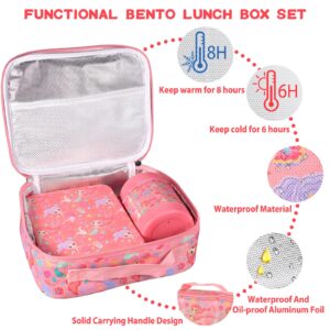 Bento Lunch Box Set for Kids with 10oz Soup Thermo, Leak-Proof Lunch Containers with 4 Compartment, Kids Thermo Hot Food Jar and Insulated Lunch Bag for Kids to School,BPA-Free(Mermaid)