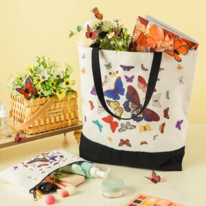 Butterfly Cute Canvas Tote Bag for Women Funny Aesthetic Tote Bag Canvas Makeup Bags with Zipper Butterfly Beach Tote Bag Reusable Cosmetic Grocery Bags for Girls Teacher Bride Shopping