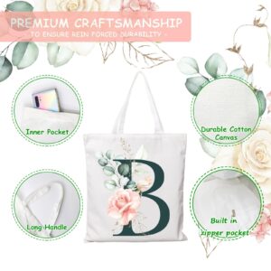 meetyours Initial Tote Bag and Letter Cosmetic Bag Canvas Beach Bag Bridesmaid Birthday Wedding Bachelorette Party Gift (a)