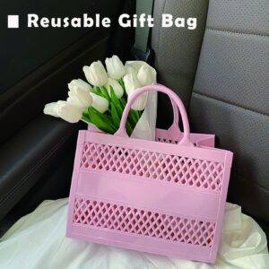 Beach Bag, Jelly Beach Bag Plastic Basket Purse, Flower Tote Bag Aesthetic, Gift Bag for Kids,Girls, Women Small