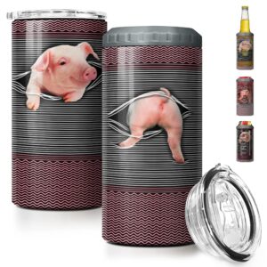 SANDJEST Pig Tumbler Funny 4 in 1 16oz Tumbler Can Cooler Coozie Skinny Stainless Steel Tumbler Gift for Daughter Farm Girl Animal Lover Christmas Birthday