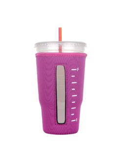 reusable insulator neoprene cup sleeve for iced beverages and coffee (pink, large)