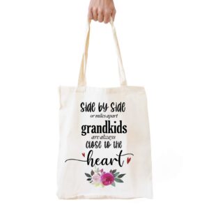 best grandma gifts from grandson and granddaughter funny side by side grandkids grandma natural cotton reusable tote bag shopping bag shoulder bag gifts for birthday/thanksgiving/christmas