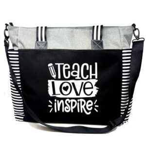 brooke & jess designs teach love inspire gray teacher laptop tote bag for work, travel - best teacher appreciation day gift, birthday