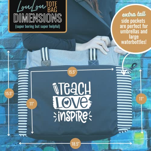 Brooke & Jess Designs Teach Love Inspire Gray Teacher Laptop Tote Bag for Work, Travel - Best Teacher Appreciation Day Gift, Birthday