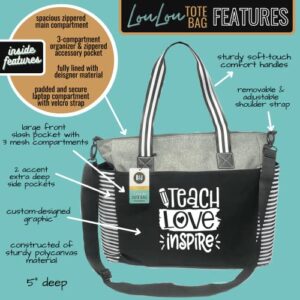 Brooke & Jess Designs Teach Love Inspire Gray Teacher Laptop Tote Bag for Work, Travel - Best Teacher Appreciation Day Gift, Birthday