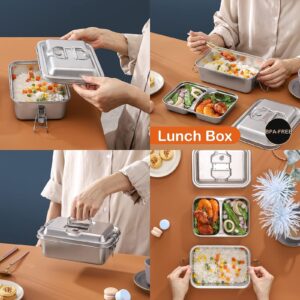 Leak-Proof Stainless Steel Bento Lunch Box - Adult Lunch Container with Safety Latch, Chopsticks and Spoon Included - Easy to Clean & Dishwasher Safe - Get Your Meal on the Go with our Metal Bento Box