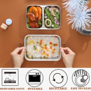 Leak-Proof Stainless Steel Bento Lunch Box - Adult Lunch Container with Safety Latch, Chopsticks and Spoon Included - Easy to Clean & Dishwasher Safe - Get Your Meal on the Go with our Metal Bento Box