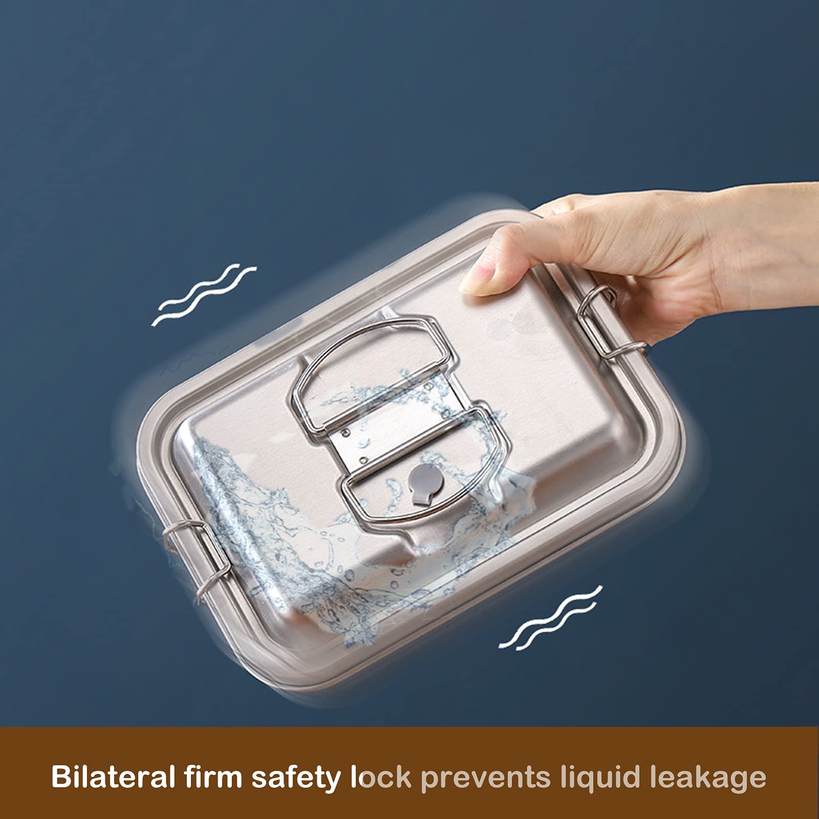 Leak-Proof Stainless Steel Bento Lunch Box - Adult Lunch Container with Safety Latch, Chopsticks and Spoon Included - Easy to Clean & Dishwasher Safe - Get Your Meal on the Go with our Metal Bento Box