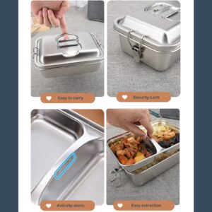 Leak-Proof Stainless Steel Bento Lunch Box - Adult Lunch Container with Safety Latch, Chopsticks and Spoon Included - Easy to Clean & Dishwasher Safe - Get Your Meal on the Go with our Metal Bento Box