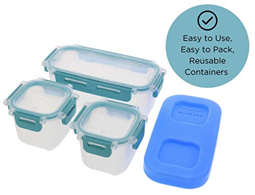 Rubbermaid Lunch Blox Snack Kit - Lunch Box Food Containers - Comes with 1 Ice Pack, 2 Small, and 1 Long Container - Great for Kids Snacks, School Lunches, and Adult Meal Prep - Blue