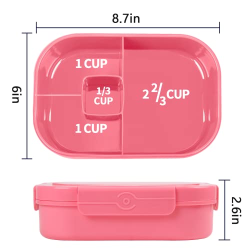 Bento Lunch Box for Kids with Ice Pack, 40oz 4-Compartment Leak Proof Lunch Box Container for Kids Girls/Teens/Adults with Utensils & Sticker, Microwave/Dishwasher/Refrigerator Safe, BPA Free, Pink