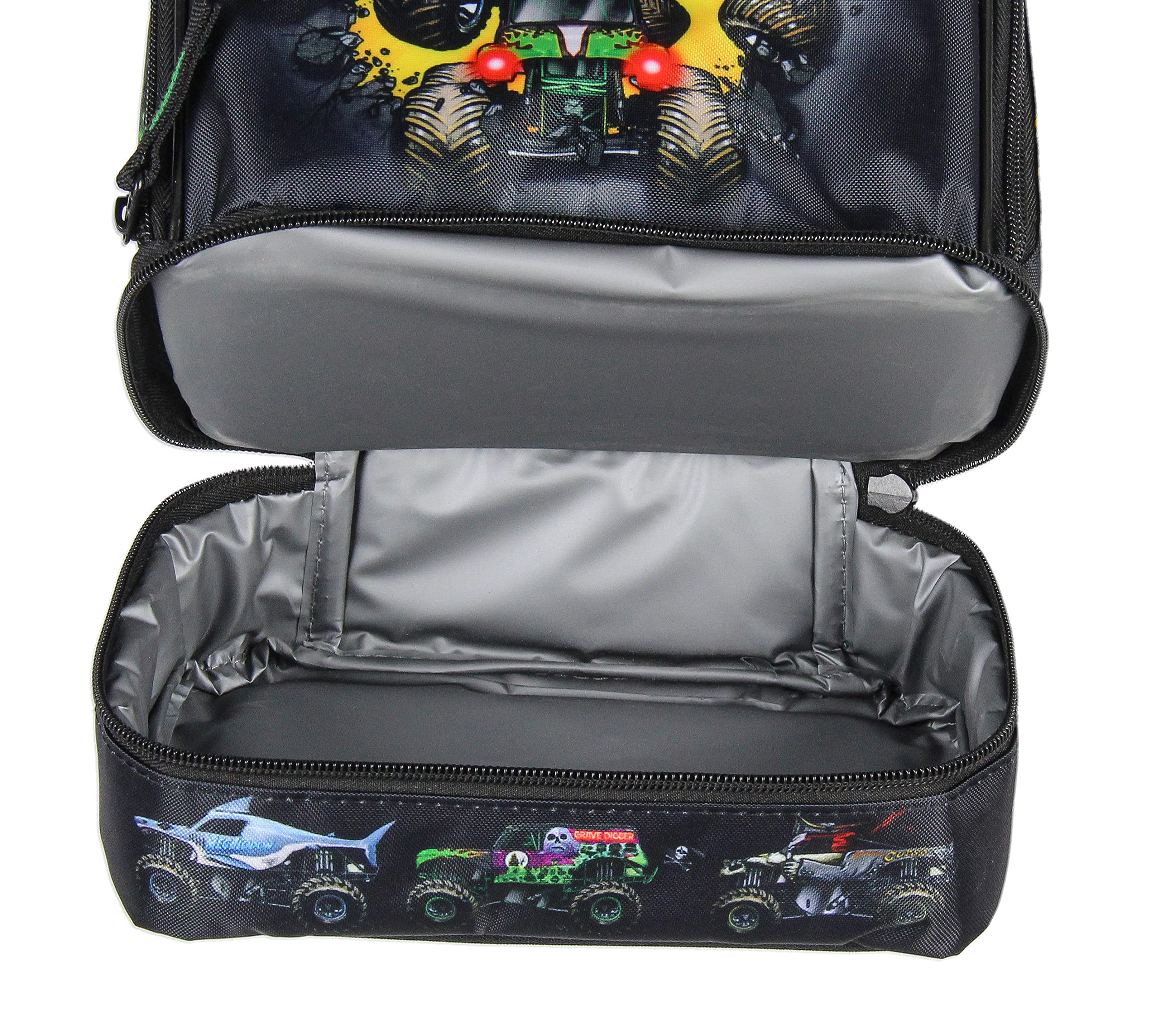 INTIMO Monster Jam Grave Digger Megalodon Pirate's Curse Dual Compartment Lunch Box Bag