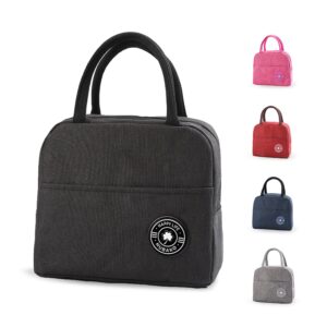 hubako small portable cute lunch bag for boys girls, reusable snack bags with front pocket for picnic office work outdoor (black)