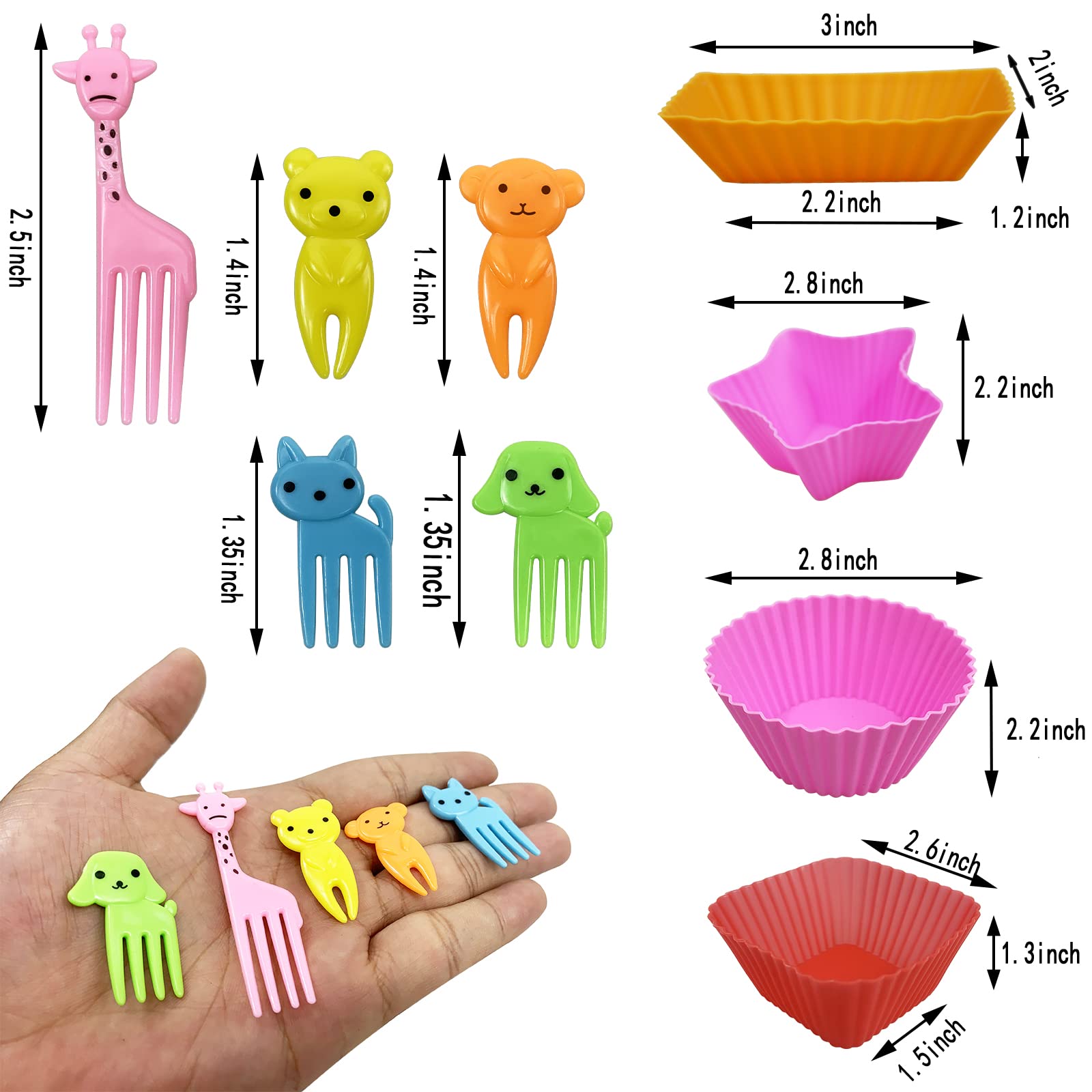 Silicone Lunch Box Dividers, 24 pcs Bento Box Dividers with 10 Animal Food Picks,Silicone Bento Box Inserts with 40 pcs Kids Flossers,Silicone Baking Cups,Muffin Pan Liners,Bento Box Lunch Box Kit