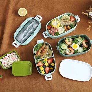 ZZQ Classic Lunch Box - Stackable Bento Box Lunch Container for Adult - Japanese-style Bento Boxes for Kids & Teens, Includes Sauce Containers, Divider, Utensils, Microwave & Dishwasher-safe, Green