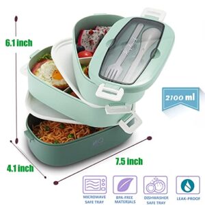 ZZQ Classic Lunch Box - Stackable Bento Box Lunch Container for Adult - Japanese-style Bento Boxes for Kids & Teens, Includes Sauce Containers, Divider, Utensils, Microwave & Dishwasher-safe, Green