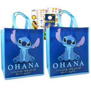 disney stitch tote bag bundle lilo and stitch accessories - 3 pc stitch grocery bag set tsum tsum tattoos (stitch reusable bags)