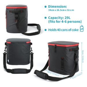 ELUTENG Insulated Cooler Bag 30L Leakproof Large Lunch Box Portable Collapsible Waterproof Thermal Food Delivery Bag with Opener and Padded Shoulder Strap for Picnic, Camping, Grocery Shopping, Travel