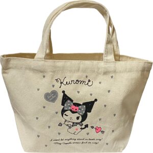 eitai t029 sanrio kuromi cute mini tote bag, shopping bag, kitchen reusable grocery bag, 12.9 in(w) × 7.4 in(l) × 5.1 in(d), white one size