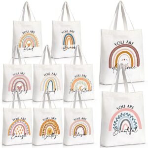 sieral 10 pcs inspirational canvas tote bags bulk teacher tote bags employee coworker teacher appreciation gifts nurse rainbow tote bags with zipper thank you gifts christmas gifts for teacher women