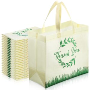 xinnun 50 pieces thank you tote bags bulk, reusable non woven tote bags with handles, foldable portable fabric tote bag for shopping, grocery, gift, parties boutiques retail, 12.6 x 6.3 x 11.8 inches