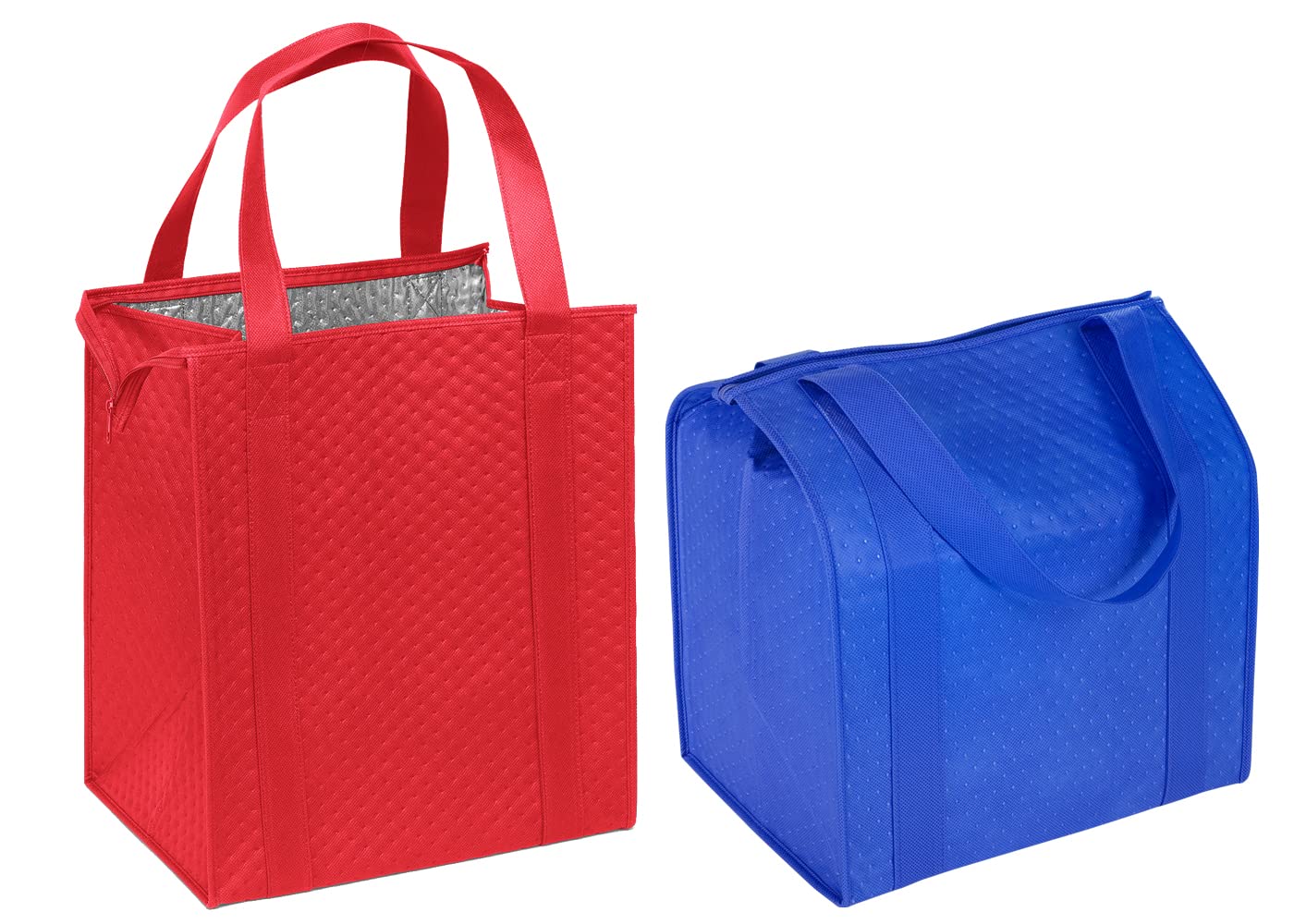 Hannah Large Capacity Heavy Duty Insulated Smart Shopping Bag - Strong Reusable Grocery Tote (2 Pack, Red & Blue)