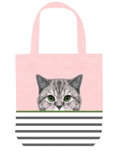 cute cat pink tote bag - cat gifts for women - pink black cat gifts for cat lovers - cat mom gifts - birthday bags for cat lover gifts - teacher, book tote bag - large reusable for shopping (pink cat)
