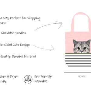 Cute Cat Pink Tote Bag - Cat Gifts for Women - Pink Black Cat Gifts for Cat Lovers - Cat Mom Gifts - Birthday Bags for Cat Lover Gifts - Teacher, Book Tote Bag - Large Reusable for Shopping (Pink Cat)