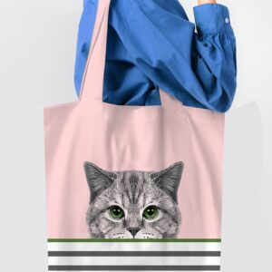 Cute Cat Pink Tote Bag - Cat Gifts for Women - Pink Black Cat Gifts for Cat Lovers - Cat Mom Gifts - Birthday Bags for Cat Lover Gifts - Teacher, Book Tote Bag - Large Reusable for Shopping (Pink Cat)