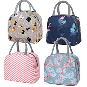 invoda 4pcs lunch bag 4pcs reusable portable lunch bag insulated picnic bag cooler and thermal lunch organizer for work picnic (4 patterns)