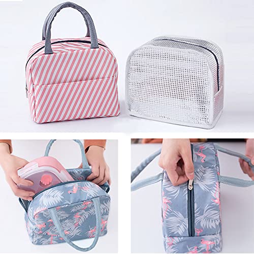 INVODA 4PCS Lunch Bag 4PCS Reusable Portable Lunch Bag Insulated Picnic Bag Cooler and Thermal Lunch Organizer for Work Picnic (4 Patterns)