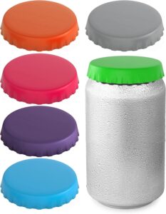 silicone soda can lids – can covers – can caps – can topper – can saver – can stopper – fits standard soda cans (6 pack, assorted)