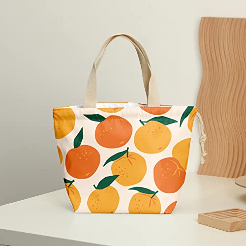 Pykfrhh Lunch Bag Women, Lunch Tote, Reusable, Waterproof, Drawstring Lunch Bag Box for, Adults, Women, Picnic, Work, Beach, Travel, Fruit Strawberry Lemon Orange Decor