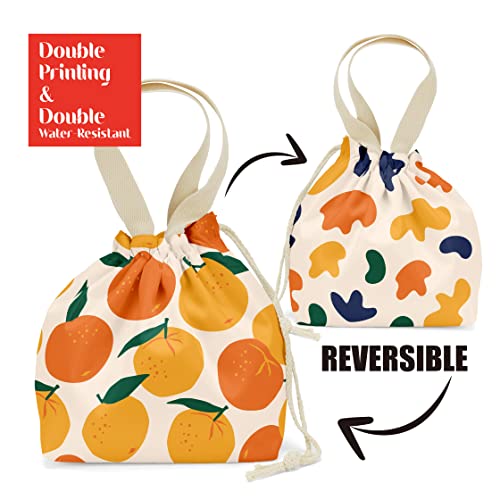 Pykfrhh Lunch Bag Women, Lunch Tote, Reusable, Waterproof, Drawstring Lunch Bag Box for, Adults, Women, Picnic, Work, Beach, Travel, Fruit Strawberry Lemon Orange Decor