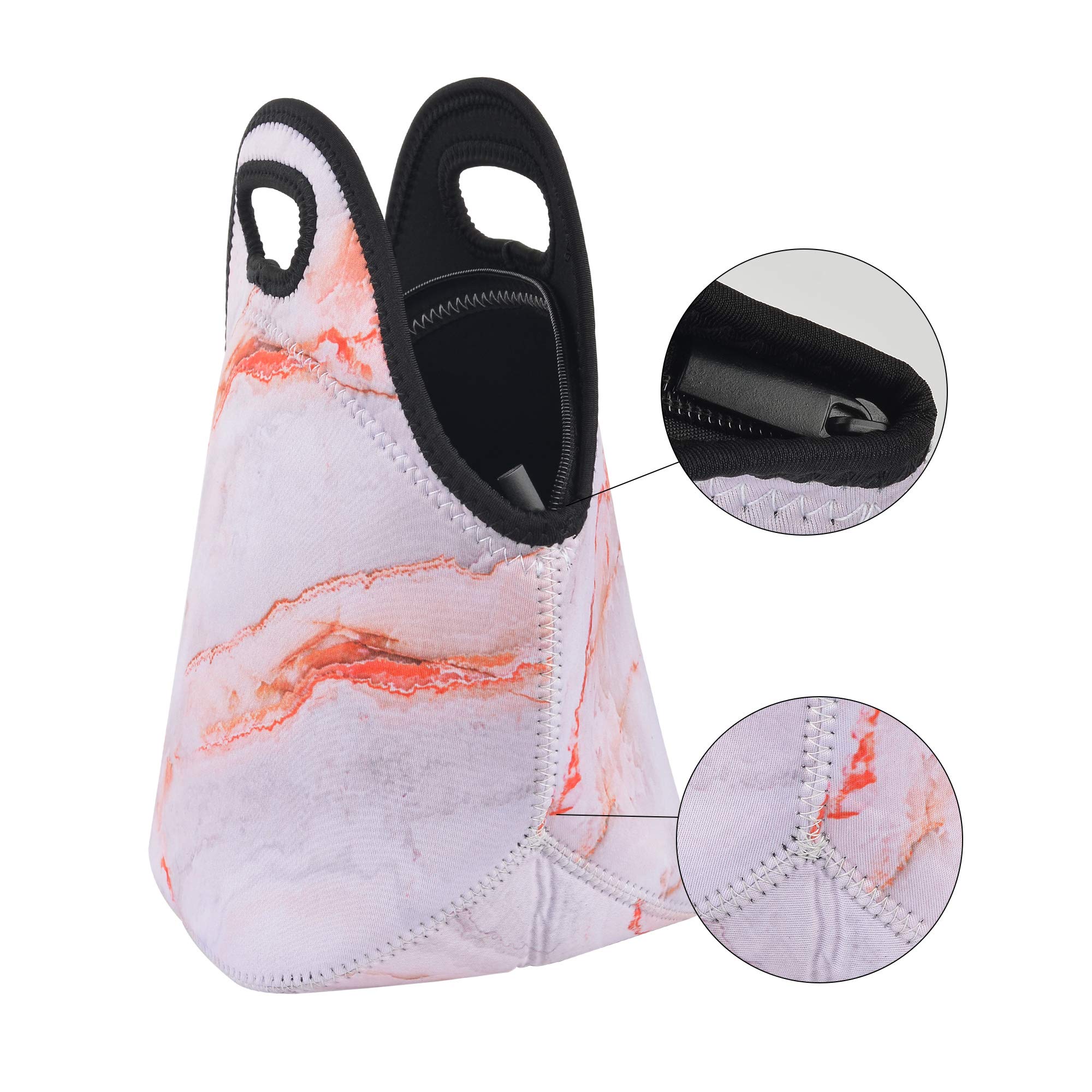 CM Soft Neoprene Tote Picnic Bag Lunch Container Box Organizer for Outdoor Travel (Orange Marble Pattern)