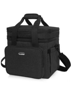 esmnoan 21l large lunch bag, waterproof leakproof, double deck lunch box, keep warm or cold for work travel picnic, black