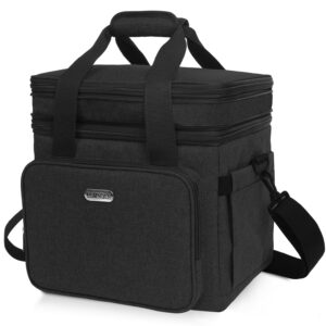ESMNOAN 21L Large Lunch Bag, Waterproof Leakproof, Double Deck Lunch Box, Keep Warm or Cold For Work Travel Picnic, Black