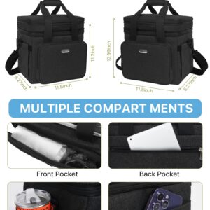 ESMNOAN 21L Large Lunch Bag, Waterproof Leakproof, Double Deck Lunch Box, Keep Warm or Cold For Work Travel Picnic, Black