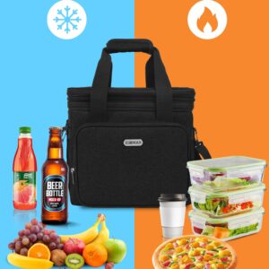 ESMNOAN 21L Large Lunch Bag, Waterproof Leakproof, Double Deck Lunch Box, Keep Warm or Cold For Work Travel Picnic, Black