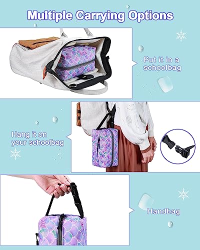 Amersun Freezable Small Cooler Bag(Built-in Ice Packs, TSA Approved), Insulated Lunch Bag for Child, Reusable Snack Bags for Kids, Portable Mini Cooler Bag with Adjustable Handle (Mermaid)